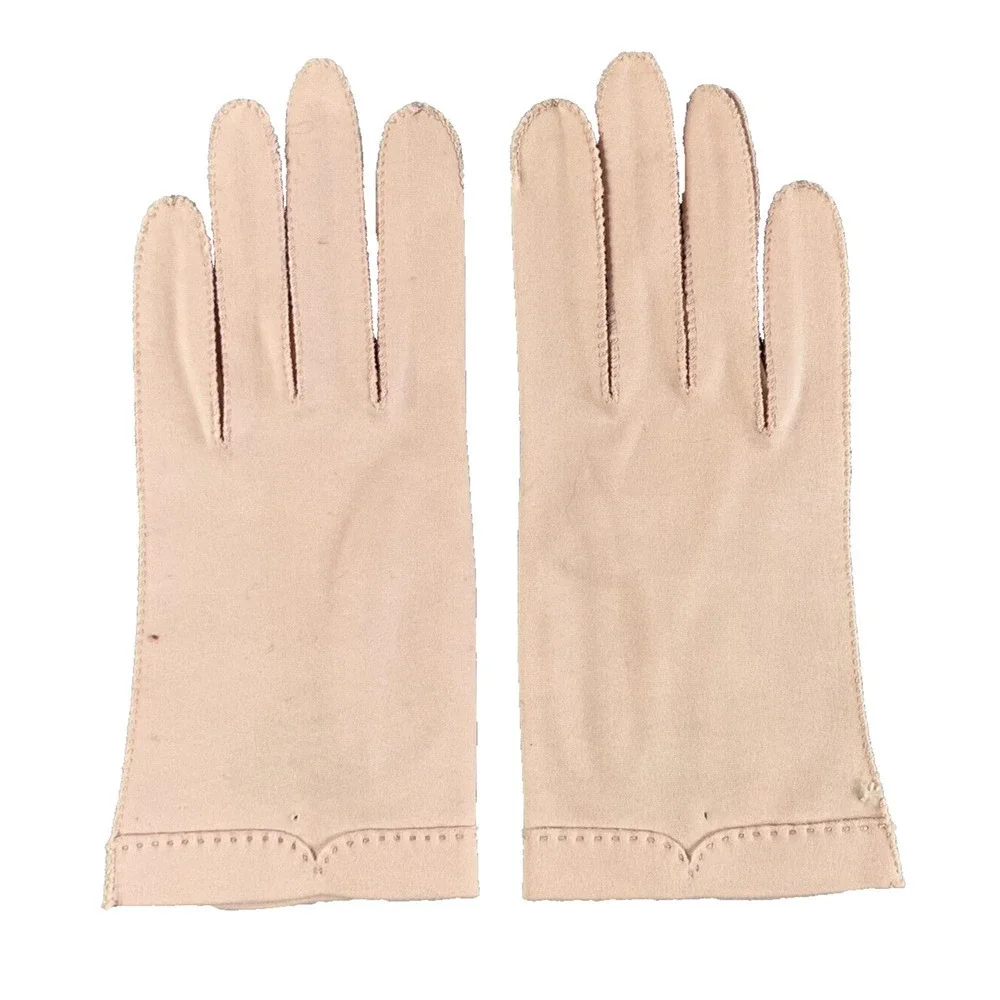 Vintage Crescendoe Pink Fabric Bridgerton Hand Gloves size 7 Stretch Tea Party